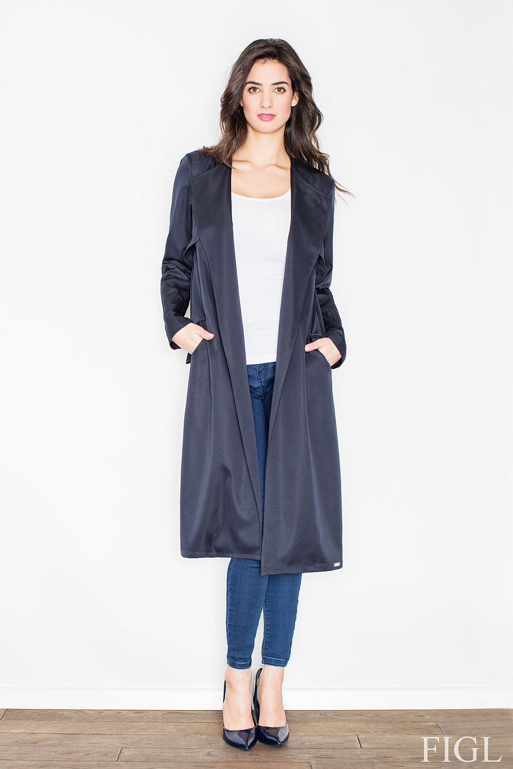 Frakk Figl til dame fra MS StyleHaven, laget av polyester, farge Blå, størrelse s, med long ermer, perfekt til casual; dress