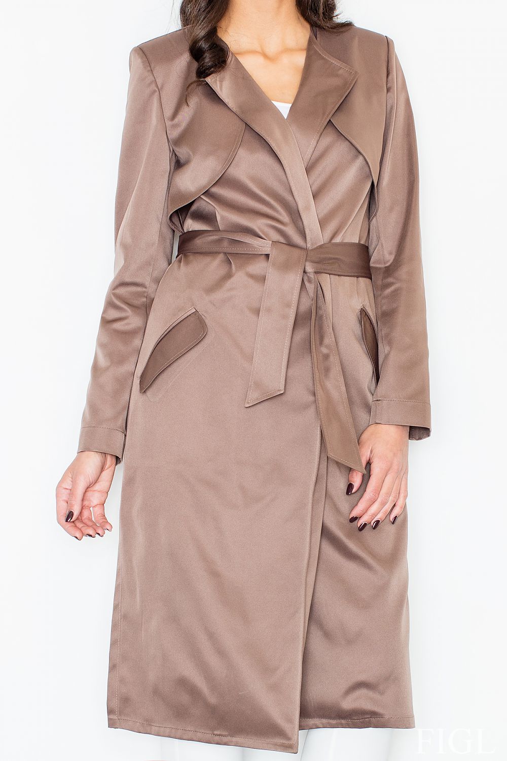 Frakk Figl til dame fra MS StyleHaven, laget av polyester, farge beige, størrelse M, med long ermer, perfekt til casual; dress