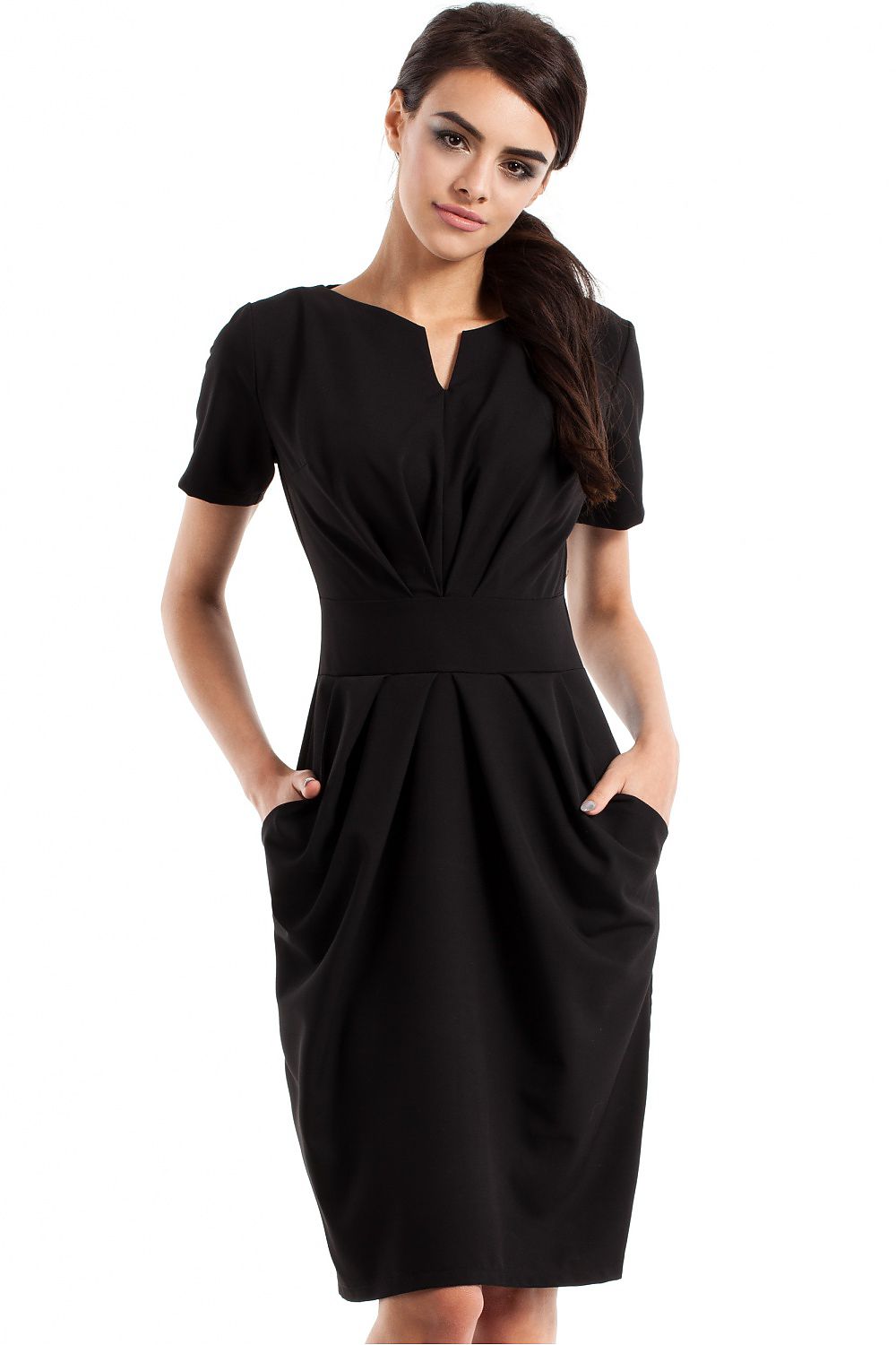 Dagkjole Moe til dame fra MS StyleHaven, laget av polyester; Viskose, farge Svart, størrelse s, med short ermer, knee lengde, kjolestil sheath, perfekt til casual; dress