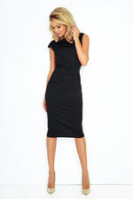 SARA Midi-kjole fra Numoco – flatterende høymodell med lommer til dame fra MS StyleHaven, laget av polyester, farge Svart, størrelse S, med short; sleeveless ermer, perfekt til casual; dress