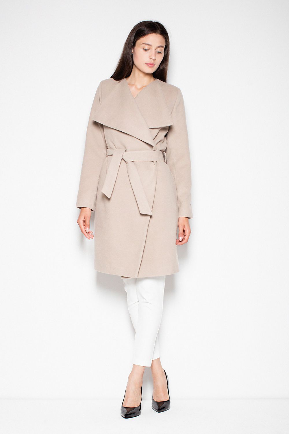 Knytet Frakk - Venaton til dame fra MS StyleHaven, laget av polyester; Viskose, farge beige, størrelse M, med long ermer, perfekt til casual; dress