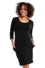 Haven Knitted Graviditetskjole - PeeKaBoo til dame fra MS StyleHaven, laget av Bomull, farge Svart, størrelse L/XL, med 45720 ermer, perfekt til casual; dress
