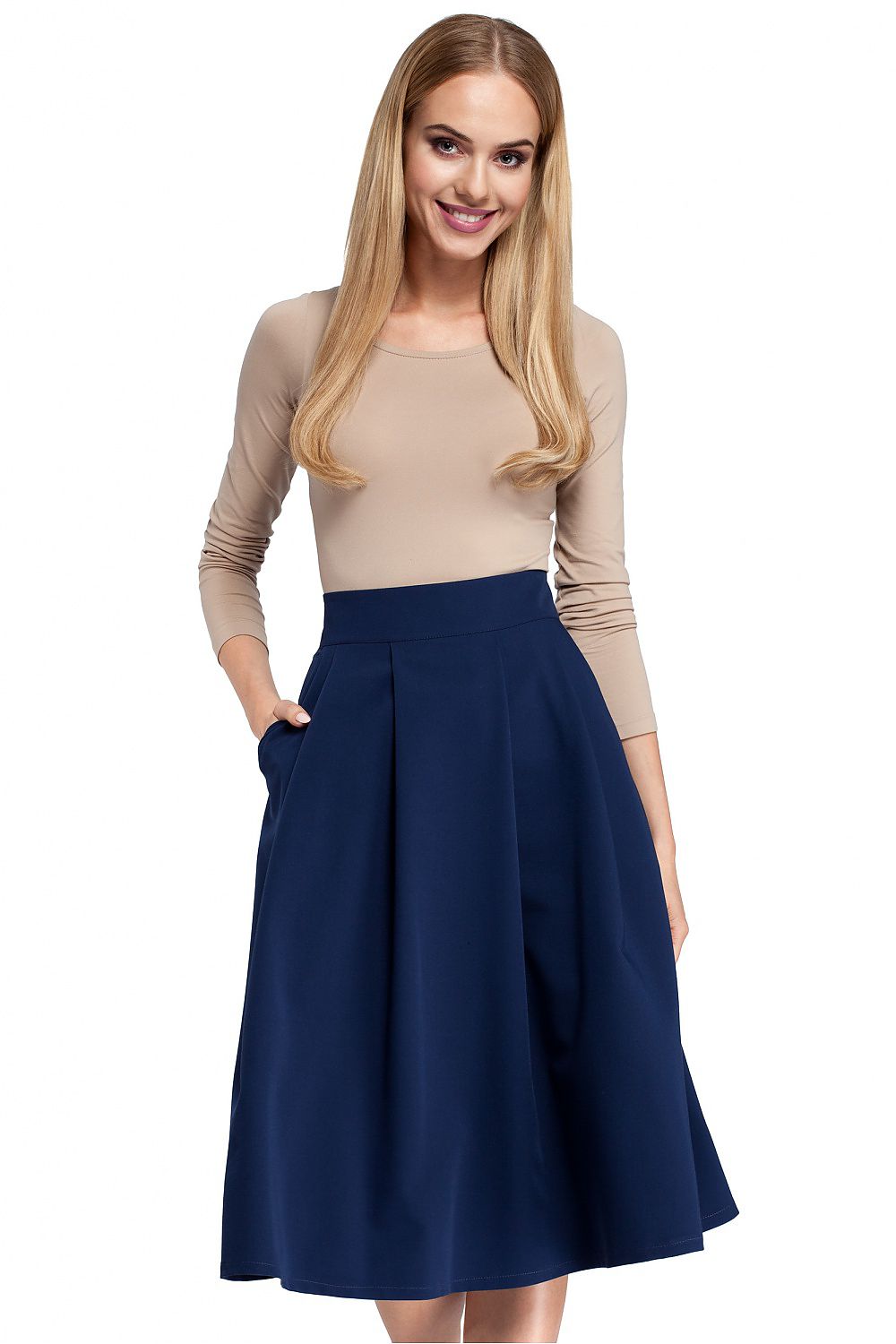 Knelengde Skjørt Moe til dame fra MS StyleHaven, laget av polyester; Viskose, farge Marineblå, størrelse s, med 45720 ermer, knee lengde, perfekt til casual; dress
