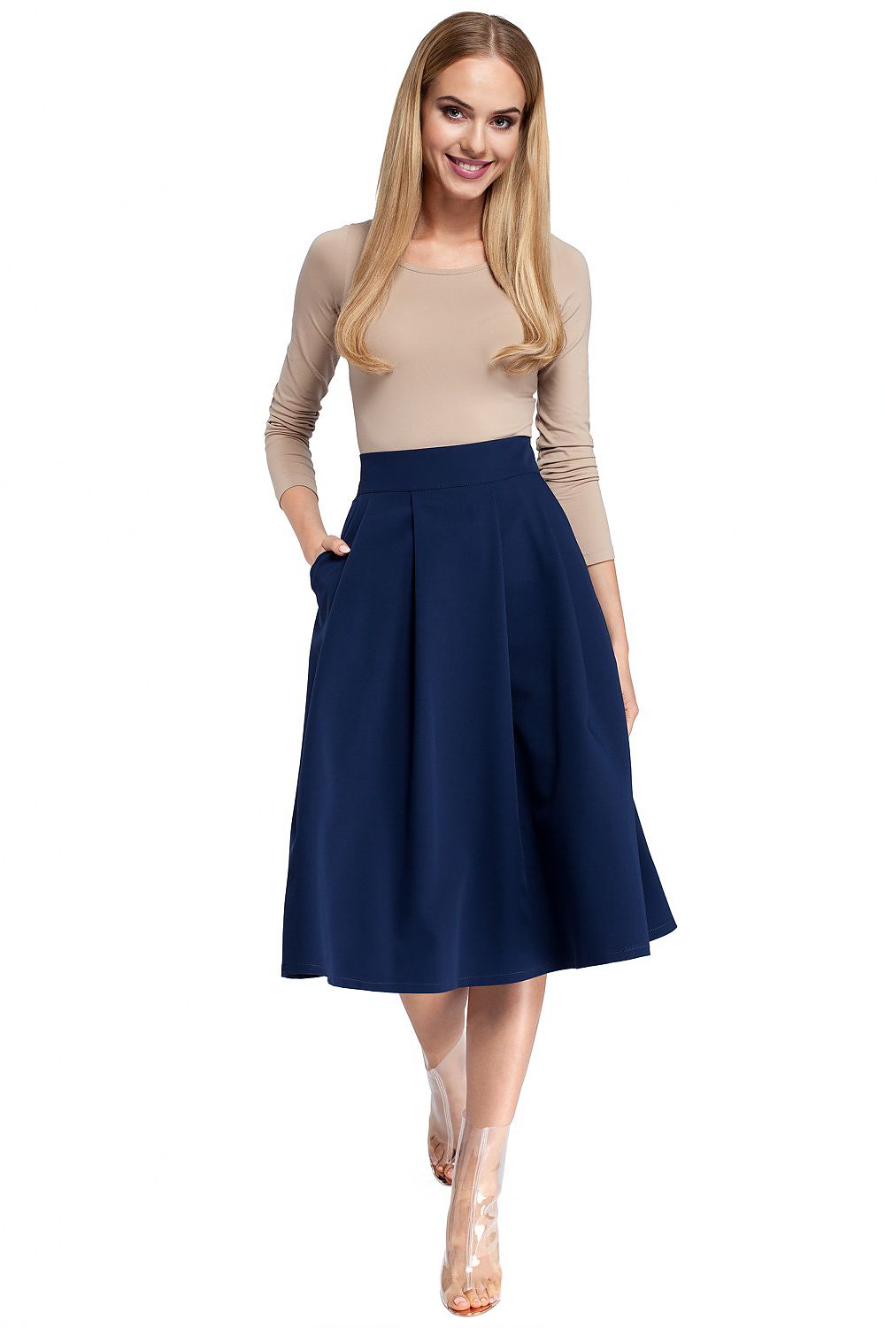 Knelengde Skjørt Moe til dame fra MS StyleHaven, laget av polyester; Viskose, farge Marineblå, størrelse M, med 45720 ermer, perfekt til casual; dress