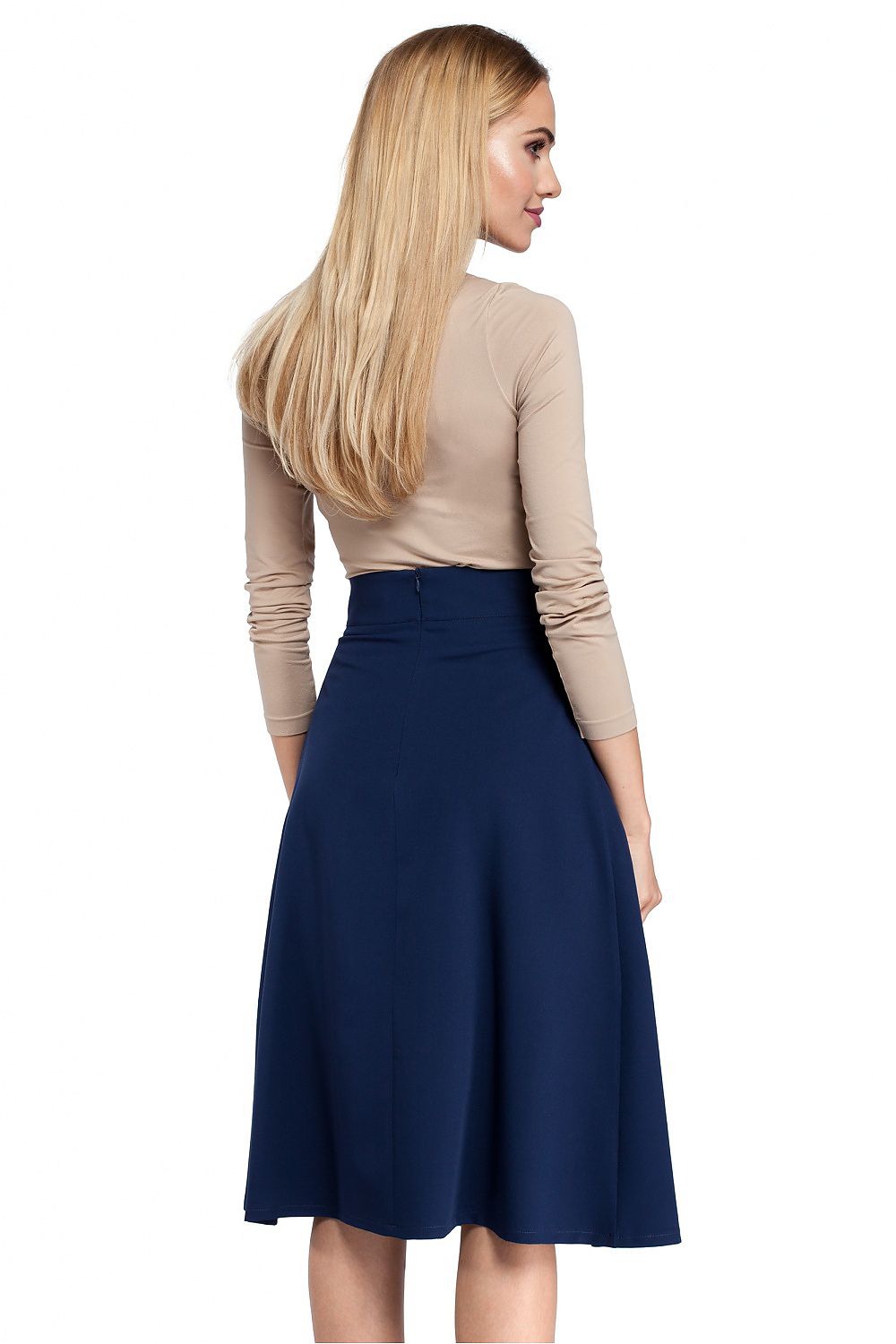 Knelengde Skjørt Moe til dame fra MS StyleHaven, laget av polyester; Viskose, farge Marineblå, størrelse L, med 45720 ermer, perfekt til casual; dress