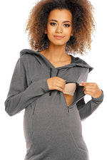 Graviditetskjole med hette fra PeeKaBoo til dame fra MS StyleHaven, laget av Elastan; Bomull, farge Grå, størrelse XXL, med long ermer, perfekt til casual; dress