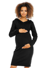 Graviditetskjole med hette fra PeeKaBoo til dame fra MS StyleHaven, laget av Elastan; Bomull, farge Svart, størrelse S, med long ermer, perfekt til casual; dress