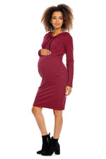 Graviditetskjole med hette fra PeeKaBoo til dame fra MS StyleHaven, laget av Elastan; Bomull, farge Rød, størrelse M, med long ermer, perfekt til casual; dress