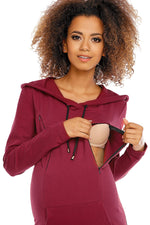 Graviditetskjole med hette fra PeeKaBoo til dame fra MS StyleHaven, laget av Elastan; Bomull, farge Rød, størrelse XXL, med long ermer, perfekt til casual; dress