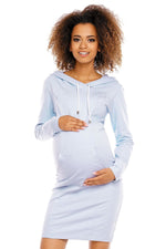 Graviditetskjole med hette fra PeeKaBoo til dame fra MS StyleHaven, laget av Elastan; Bomull, farge Blå, størrelse S, med long ermer, perfekt til casual; dress