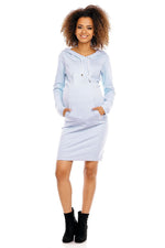 Graviditetskjole med hette fra PeeKaBoo til dame fra MS StyleHaven, laget av Elastan; Bomull, farge Blå, størrelse L, med long ermer, perfekt til casual; dress