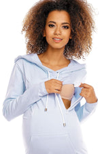 Graviditetskjole med hette fra PeeKaBoo til dame fra MS StyleHaven, laget av Elastan; Bomull, farge Blå, størrelse XXL, med long ermer, perfekt til casual; dress