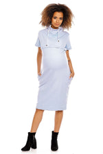 Praktisk komfort gravidkjole fra PeeKaBoo til dame fra MS StyleHaven, laget av Bomull; Elastan, farge Blå, størrelse M, med 3-4; short ermer, perfekt til casual; dress