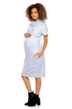 Praktisk komfort gravidkjole fra PeeKaBoo til dame fra MS StyleHaven, laget av Bomull; Elastan, farge Blå, størrelse L, med 3-4; short ermer, perfekt til casual; dress