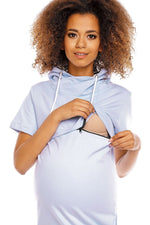 Praktisk komfort gravidkjole fra PeeKaBoo til dame fra MS StyleHaven, laget av Bomull; Elastan, farge Blå, størrelse XXL, med 3-4; short ermer, perfekt til casual; dress