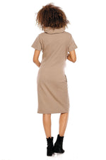 Praktisk komfort gravidkjole fra PeeKaBoo til dame fra MS StyleHaven, laget av Bomull; Elastan, farge beige, størrelse XL, med 3-4; short ermer, perfekt til casual; dress