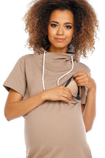 Praktisk komfort gravidkjole fra PeeKaBoo til dame fra MS StyleHaven, laget av Bomull; Elastan, farge beige, størrelse XXL, med 3-4; short ermer, perfekt til casual; dress