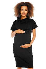 Praktisk komfort gravidkjole fra PeeKaBoo til dame fra MS StyleHaven, laget av Bomull; Elastan, farge Svart, størrelse S, med 3-4; short ermer, perfekt til casual; dress