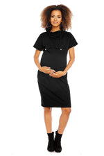 Praktisk komfort gravidkjole fra PeeKaBoo til dame fra MS StyleHaven, laget av Bomull; Elastan, farge Svart, størrelse M, med 3-4; short ermer, perfekt til casual; dress