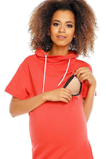 Praktisk komfort gravidkjole fra PeeKaBoo til dame fra MS StyleHaven, laget av Bomull; Elastan, farge Rød 2, størrelse XXL, med 3-4; short ermer, perfekt til casual; dress