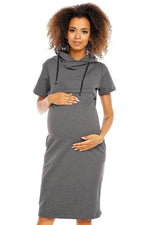 Praktisk komfort gravidkjole fra PeeKaBoo til dame fra MS StyleHaven, laget av Bomull; Elastan, farge Grå, størrelse S, med 3-4; short ermer, perfekt til casual; dress