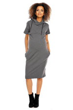 Praktisk komfort gravidkjole fra PeeKaBoo til dame fra MS StyleHaven, laget av Bomull; Elastan, farge Grå, størrelse M, med 3-4; short ermer, perfekt til casual; dress