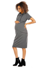 Praktisk komfort gravidkjole fra PeeKaBoo til dame fra MS StyleHaven, laget av Bomull; Elastan, farge Grå, størrelse L, med 3-4; short ermer, perfekt til casual; dress