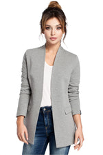 BeWear Elegant Cotton Knit Jacket til dame fra MS StyleHaven, laget av Bomull, farge Grå, størrelse s, med long ermer, perfekt til dress