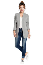 BeWear Elegant Cotton Knit Jacket til dame fra MS StyleHaven, laget av Bomull, farge Grå, størrelse M, med long ermer, perfekt til dress