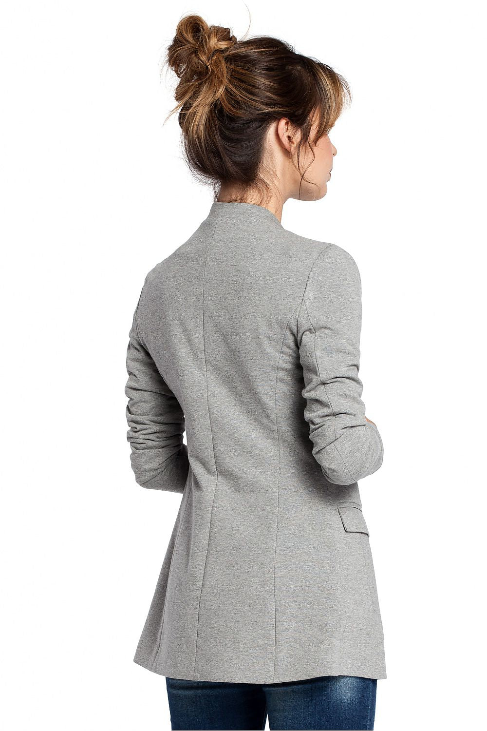 BeWear Elegant Cotton Knit Jacket til dame fra MS StyleHaven, laget av Bomull, farge Grå, størrelse L, med long ermer, perfekt til dress