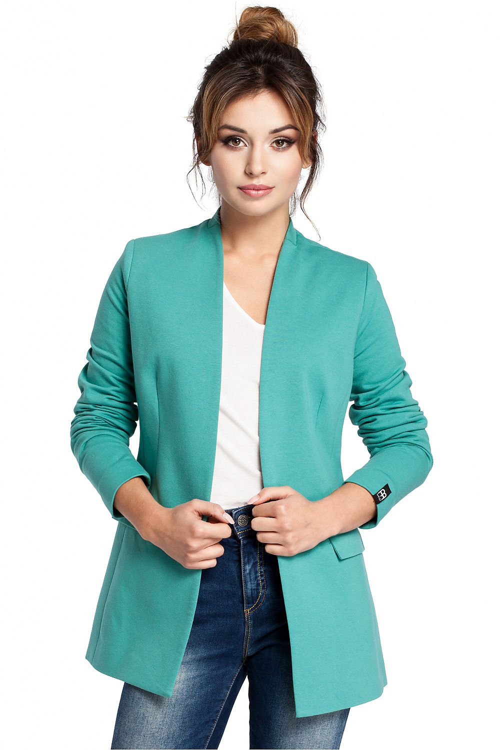 BeWear Elegant Cotton Knit Jacket til dame fra MS StyleHaven, laget av Bomull, farge Grå, størrelse XL, med long ermer, perfekt til dress