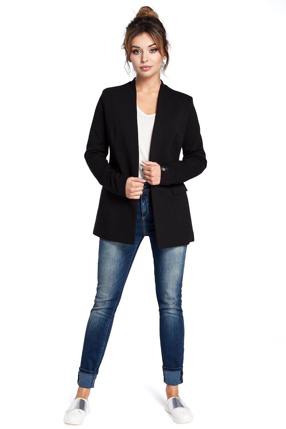 BeWear Elegant Cotton Knit Jacket til dame fra MS StyleHaven, laget av Bomull, farge Grønn, størrelse L, med long ermer, perfekt til dress
