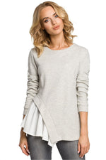 Bluse Moe til dame fra MS StyleHaven, laget av Bomull; polyester, farge Grå, størrelse s, med long ermer, perfekt til casual; dress