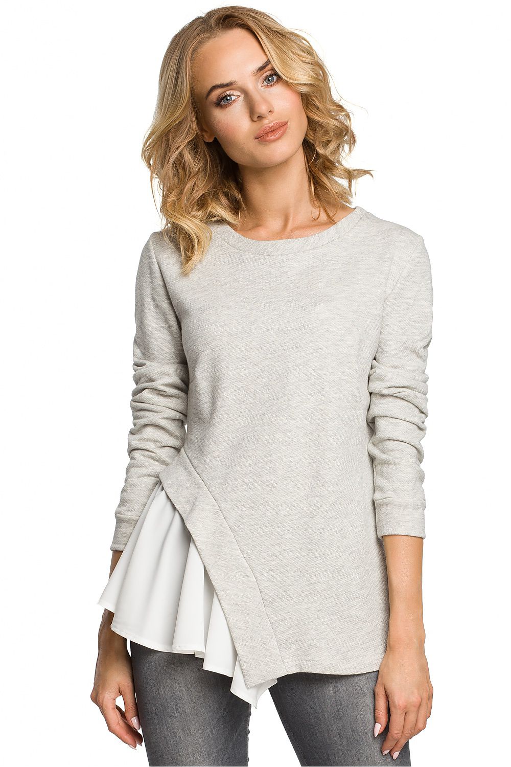 Bluse Moe til dame fra MS StyleHaven, laget av Bomull; polyester, farge Grå, størrelse s, med long ermer, perfekt til casual; dress