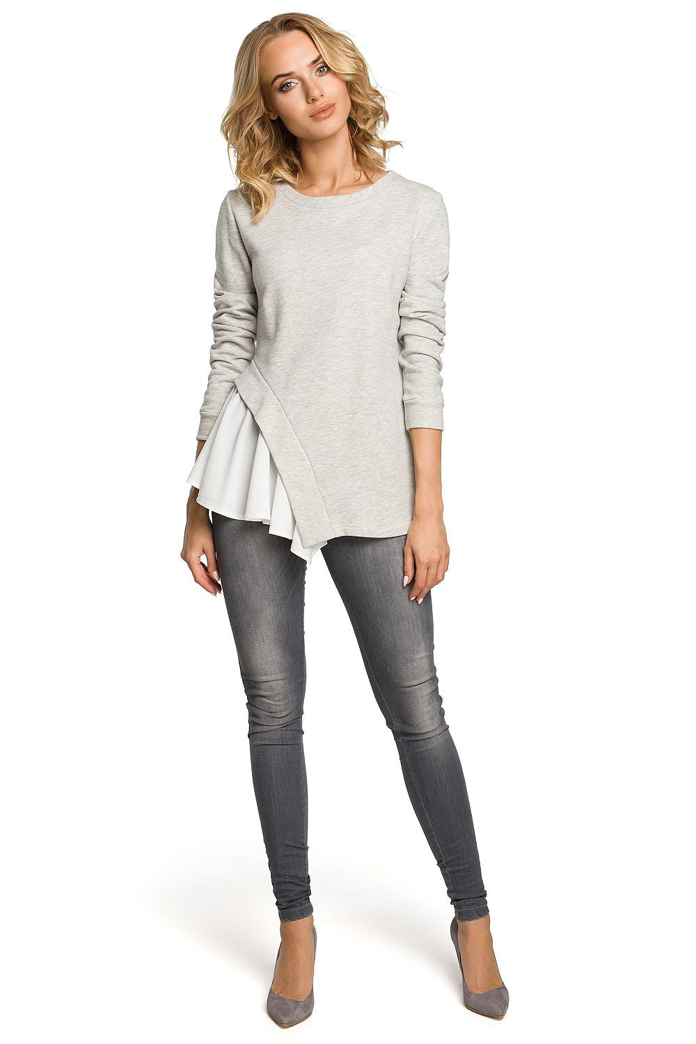 Bluse Moe til dame fra MS StyleHaven, laget av Bomull; polyester, farge Grå, størrelse M, med long ermer, perfekt til casual; dress