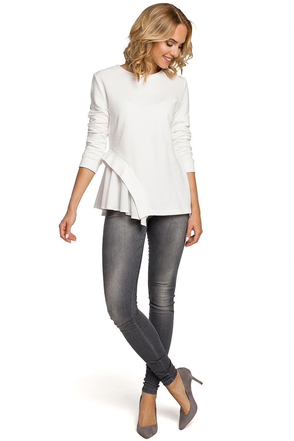 Bluse Moe til dame fra MS StyleHaven, laget av Bomull; polyester, farge Grå 2, størrelse s, med long ermer, perfekt til casual; dress