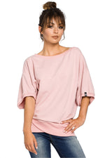 Ribbete genser i skjønnhetsstørrelse - BeWear til dame fra MS StyleHaven, laget av Bomull; polyester, farge Rosa, størrelse S/M, med long ermer, perfekt til dress
