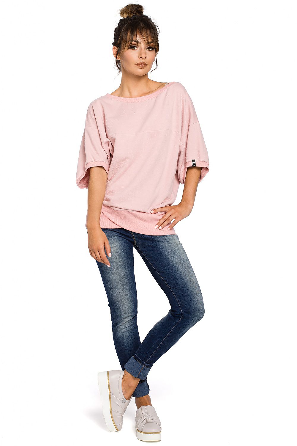 Ribbete genser i skjønnhetsstørrelse - BeWear til dame fra MS StyleHaven, laget av Bomull; polyester, farge Rosa, størrelse L/XL, med long ermer, perfekt til dress