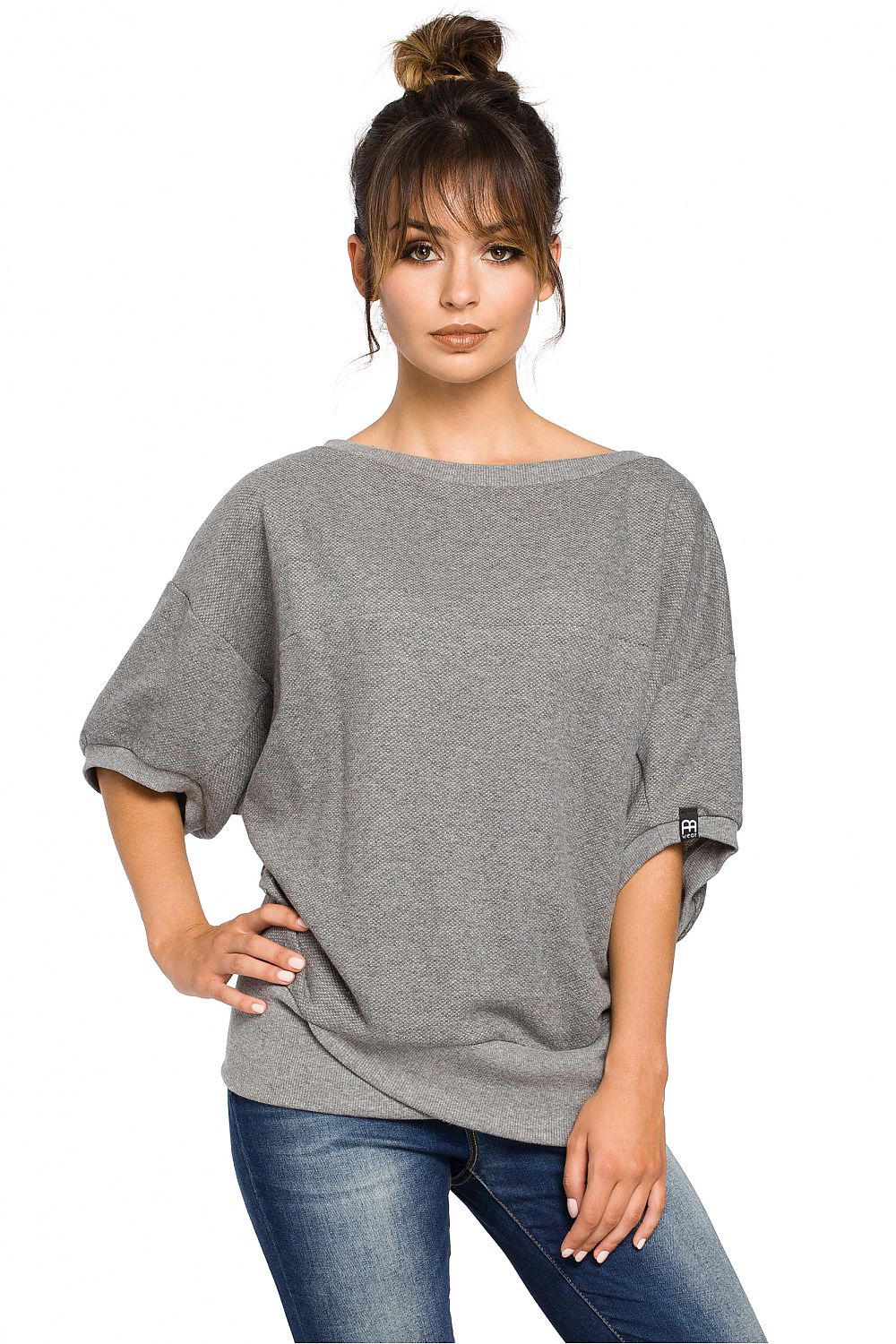 Ribbete genser i skjønnhetsstørrelse - BeWear til dame fra MS StyleHaven, laget av Bomull; polyester, farge Grå 2, størrelse S/M, med long ermer, perfekt til dress