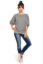 Ribbete genser i skjønnhetsstørrelse - BeWear til dame fra MS StyleHaven, laget av Bomull; polyester, farge Grå 2, størrelse L/XL, med long ermer, perfekt til dress