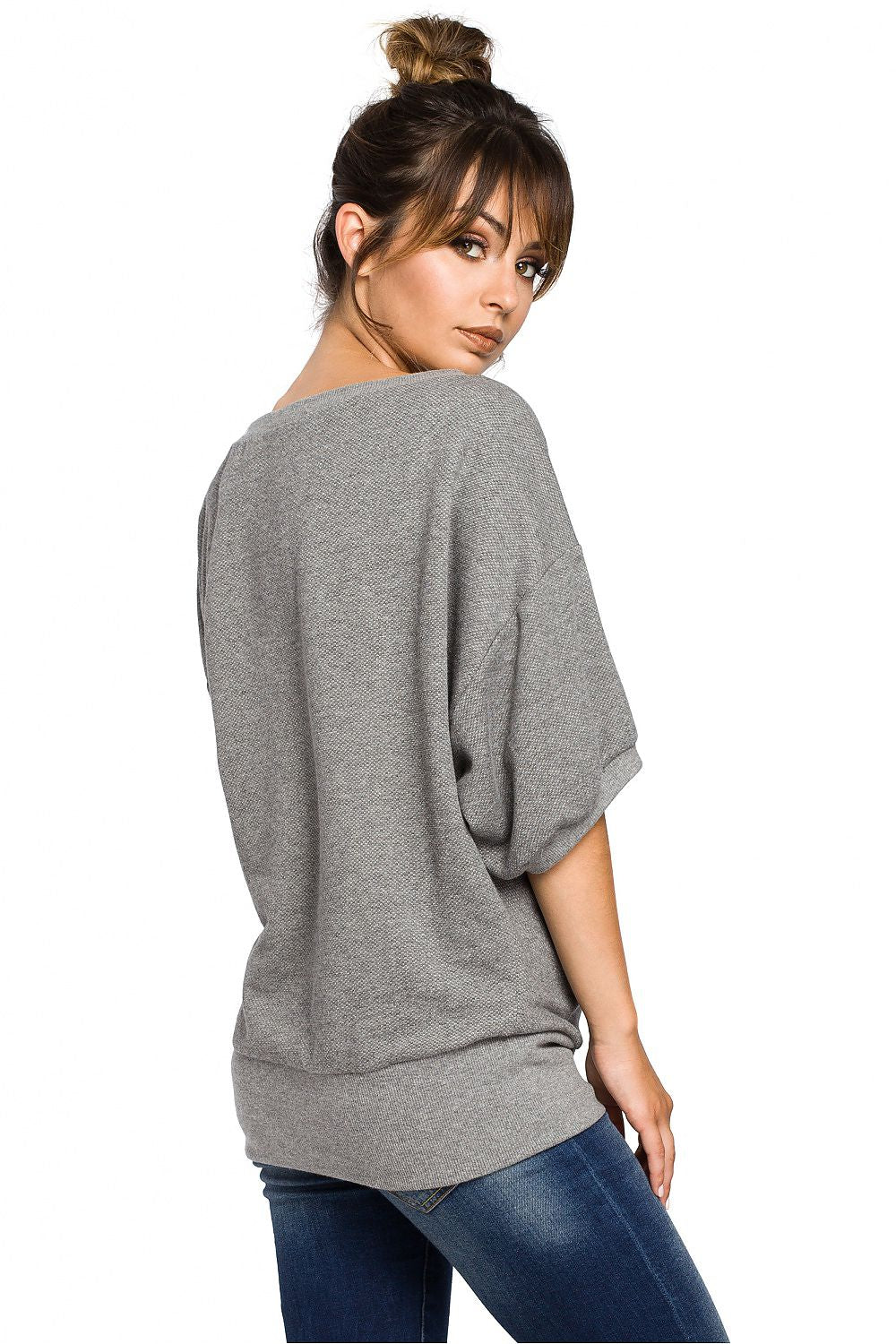 Ribbete genser i skjønnhetsstørrelse - BeWear til dame fra MS StyleHaven, laget av Bomull; polyester, farge Grå 2, størrelse 2XL/3XL, med long ermer, perfekt til dress