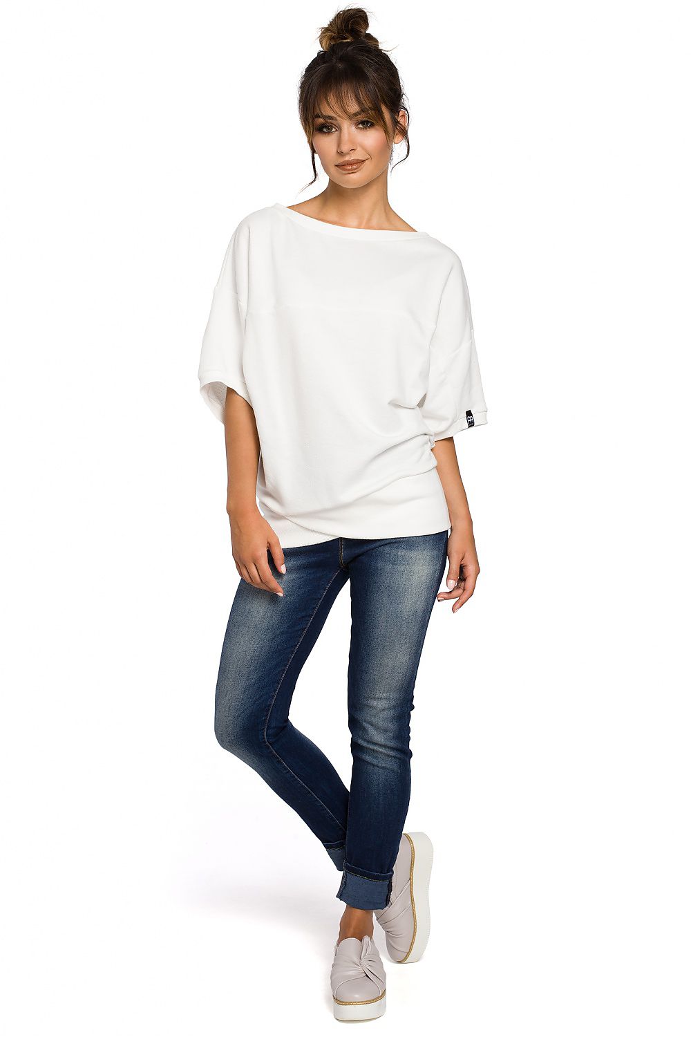 Ribbete genser i skjønnhetsstørrelse - BeWear til dame fra MS StyleHaven, laget av Bomull; polyester, farge beige, størrelse L/XL, med long ermer, perfekt til dress
