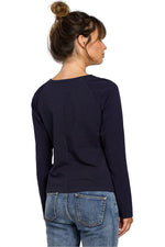 Raffinert kontrastbluse fra BeWear til dame fra MS StyleHaven, laget av Bomull, farge Marineblå, størrelse s, med long ermer, perfekt til dress