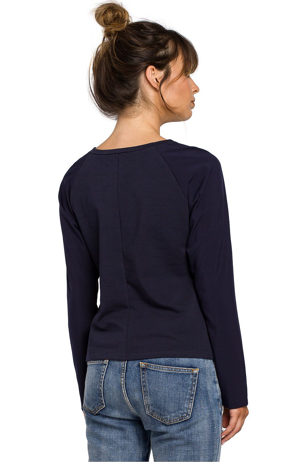 Raffinert kontrastbluse fra BeWear til dame fra MS StyleHaven, laget av Bomull, farge Marineblå, størrelse s, med long ermer, perfekt til dress