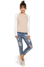 Raffinert kontrastbluse fra BeWear til dame fra MS StyleHaven, laget av Bomull, farge Marineblå, størrelse L, med long ermer, perfekt til dress