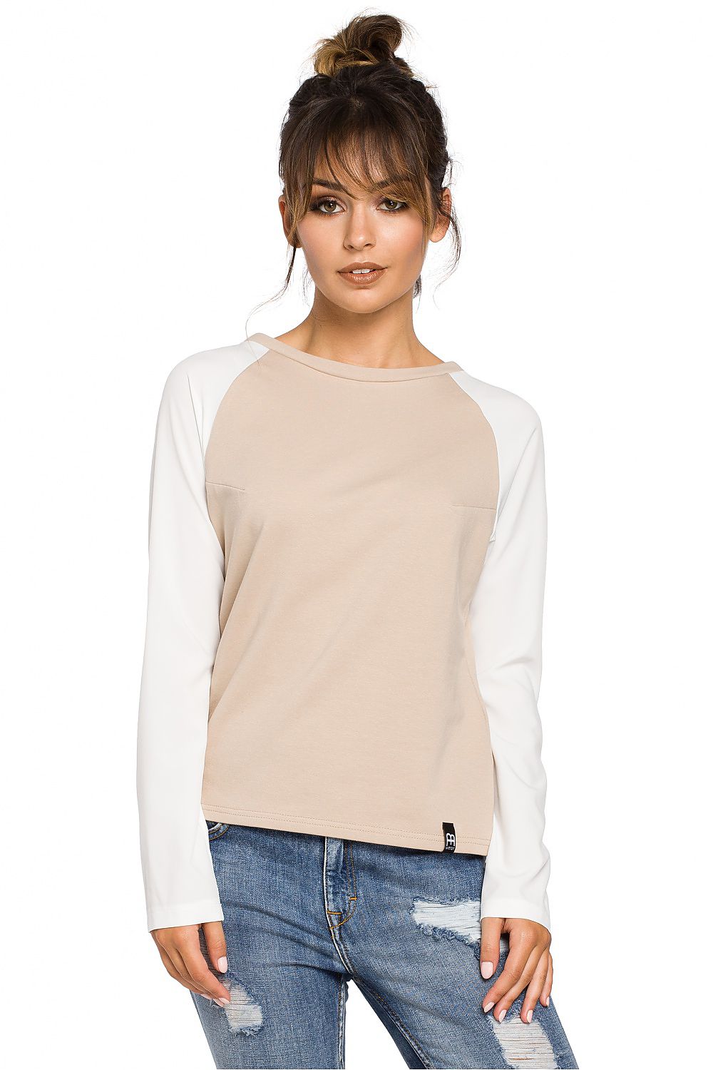 Raffinert kontrastbluse fra BeWear til dame fra MS StyleHaven, laget av Bomull, farge Marineblå, størrelse XXL, med long ermer, perfekt til dress