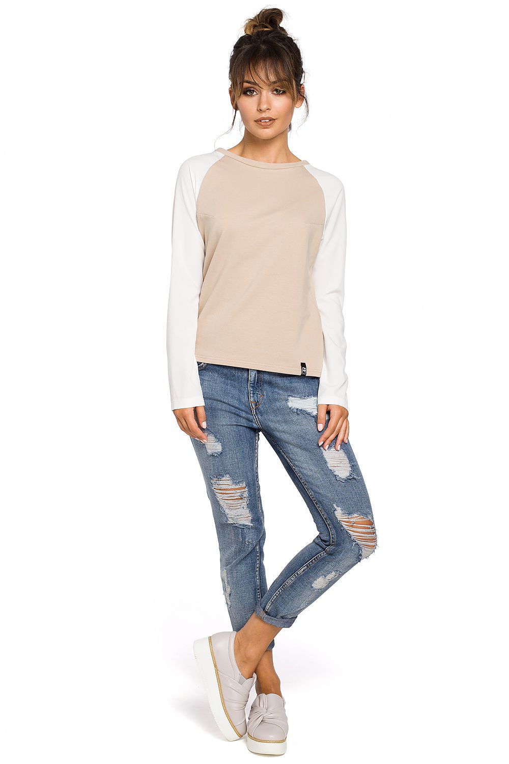 Raffinert kontrastbluse fra BeWear til dame fra MS StyleHaven, laget av Bomull, farge Grå, størrelse s, med long ermer, perfekt til dress