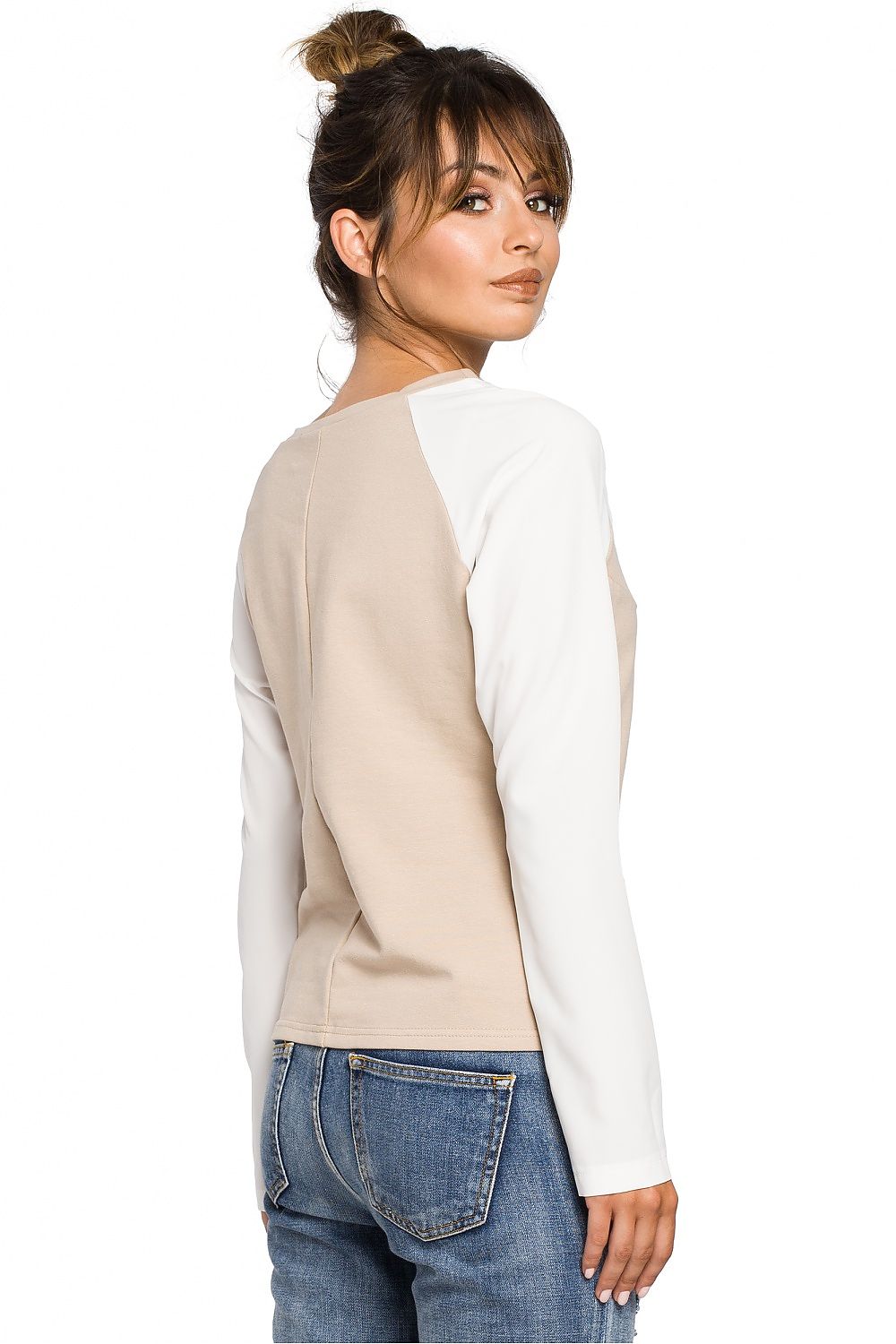 Raffinert kontrastbluse fra BeWear til dame fra MS StyleHaven, laget av Bomull, farge Grå, størrelse M, med long ermer, perfekt til dress