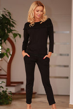 Chiffon Comfort Pysjamassett - Kalimo til dame fra MS StyleHaven, laget av Elastan; Viskose, farge Svart, størrelse S, med short; cap ermer, perfekt til casual; dress