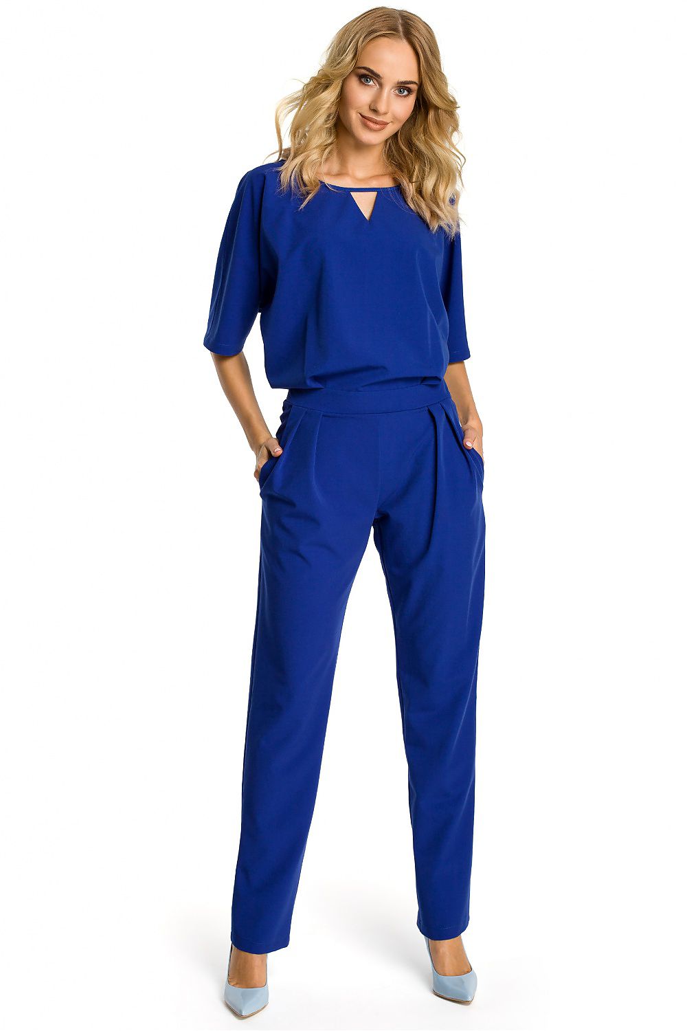 Korte ermer Jumpsuit - Moe til dame fra MS StyleHaven, laget av polyester; Viskose, farge Blå, størrelse s, med short ermer, perfekt til casual; dress